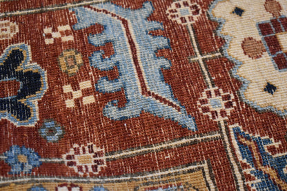 Afghan Heriz Rug, 9' x 12'2", in baby blue, blue, brick and camel - photo 4