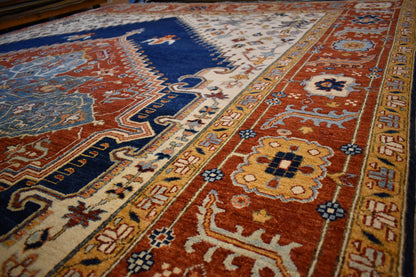 Afghan Heriz Rug, 9' x 12'2", in baby blue, blue, brick and camel - photo 5