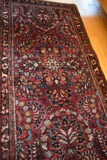 Antique Persian Sarouk Rug, 2' x 3'11", in blue, burgundy, cream and navy - photo 7