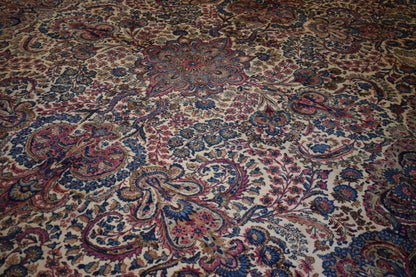 Antique Persian Kerman Lavar Rug, 11'9" x 21'7", in baby blue, blue, ivory and pink - photo 4