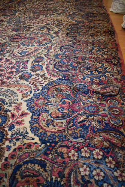 Antique Persian Kerman Lavar Rug, 11'9" x 21'7", in baby blue, blue, ivory and pink - photo 5