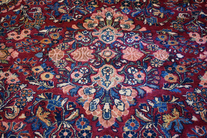 Antique Persian Sarouk Rug, 9'1" x 11', in blue and burgundy - photo 6