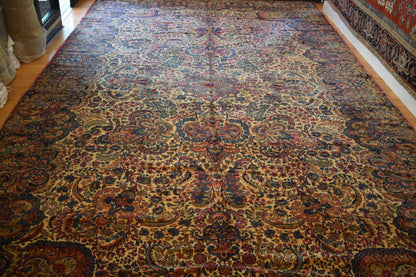 Antique Persian Kerman Lavar Rug, 11'9" x 21'7", in baby blue, blue, ivory and pink - photo 6