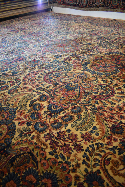 Antique Persian Kerman Lavar Rug, 11'9" x 21'7", in baby blue, blue, ivory and pink - photo 7