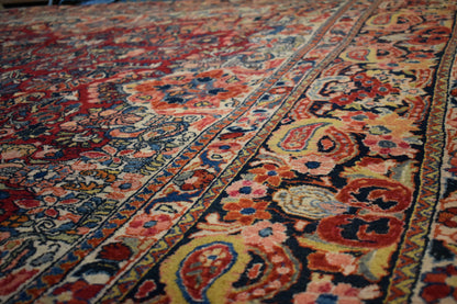Antique Persian Sarouk Rug, 9'1" x 11', in blue and burgundy - photo 8