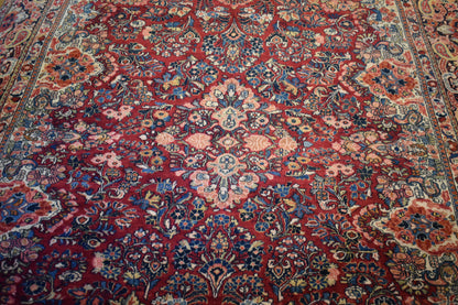 Antique Persian Sarouk Rug, 9'1" x 11', in blue and burgundy - photo 9