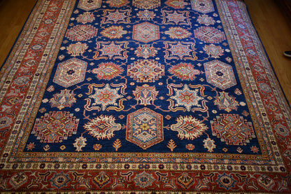 Afghan Kazak Rug, 8'10" x 11'10", in blue, ivory and red - photo 2