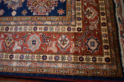 Afghan Kazak Rug, 8'10" x 11'10", in blue, ivory and red - photo 3