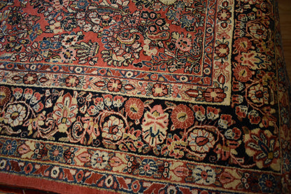 Antique Persian Sarouk Rug, 8'6" x 11'7", in baby blue, navy, pink and salmon - photo 2