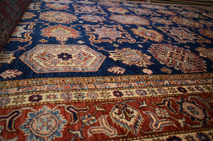 Afghan Kazak Rug, 8'10" x 11'10", in blue, ivory and red - photo 5