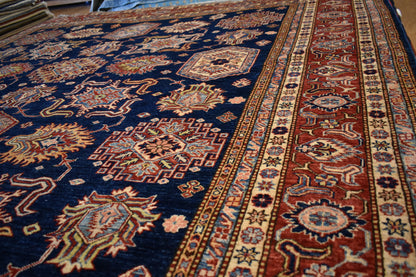Afghan Kazak Rug, 8'10" x 11'10", in blue, ivory and red - photo 6