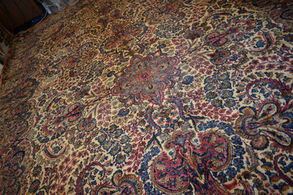 Antique Persian Kerman Lavar Rug, 11'9" x 21'7", in baby blue, blue, ivory and pink - photo 13