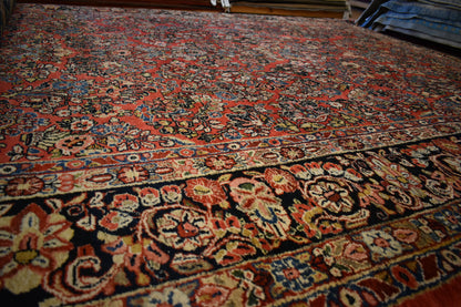 Antique Persian Sarouk Rug, 8'6" x 11'7", in baby blue, navy, pink and salmon - photo 4