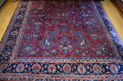Antique Persian Sarouk Rug, 9' x 11'4", in blue, burgundy and navy - photo 2
