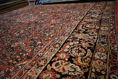 Antique Persian Sarouk Rug, 8'6" x 11'7", in baby blue, navy, pink and salmon - photo 5