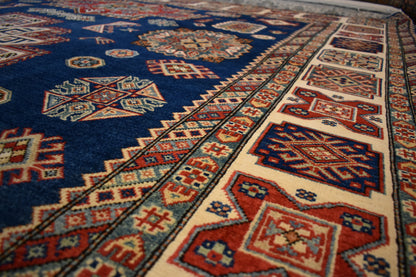 Afghan Kazak Rug, 9' x 11'8", in blue, ivory, navy and red - photo 5