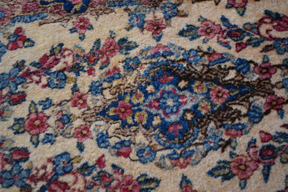 Antique Persian Kerman Rug, 2' x 4', in blue, green, ivory and pink - photo 2