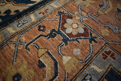 Indian Karajh Rug, 9' x 11'9", in brick, camel, ivory and navy - photo 3