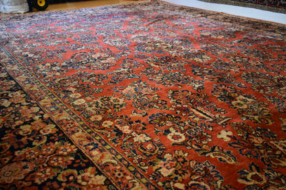 Antique Persian Sarouk Rug, 12'1" x 16'8", in burgundy, gold, navy and red - photo 6