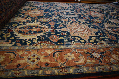 Indian Karajh Rug, 9' x 11'9", in brick, camel, ivory and navy - photo 4