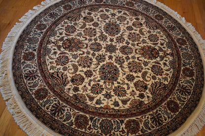 Sino Kashan Rug, 6' x 6', in burgundy, cream, green and yellow