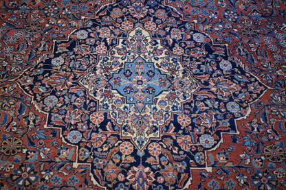 Antique Persian Kashan Rug, 8'10" x 11'6", in baby blue, navy and pink - photo 2