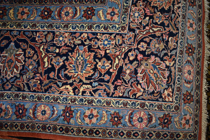 Antique Persian Kashan Rug, 8'10" x 11'6", in baby blue, navy and pink - photo 4