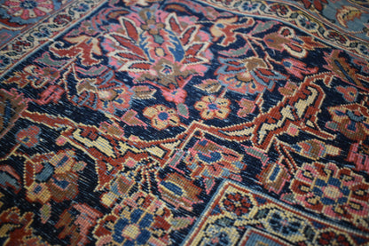 Antique Persian Kashan Rug, 8'10" x 11'6", in baby blue, navy and pink - photo 5