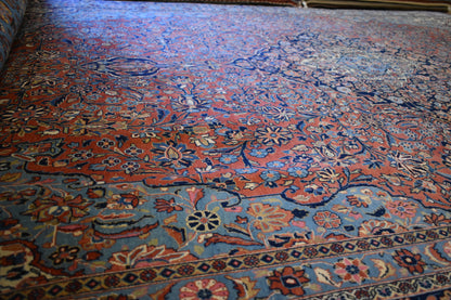 Antique Persian Kashan Rug, 8'10" x 11'6", in baby blue, navy and pink - photo 6