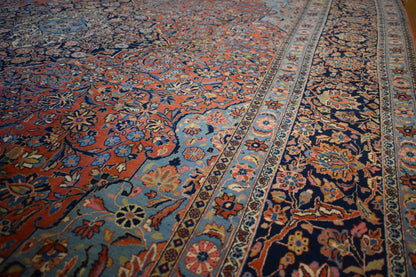 Antique Persian Kashan Rug, 8'10" x 11'6", in baby blue, navy and pink - photo 8
