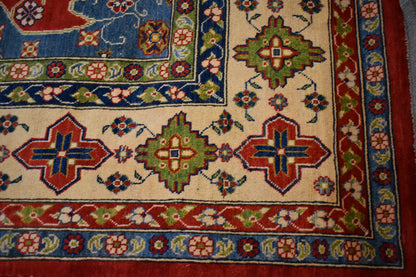 Afghan Kazak Rug, 8'8" x 12'1", in blue, cream, green and red - photo 4