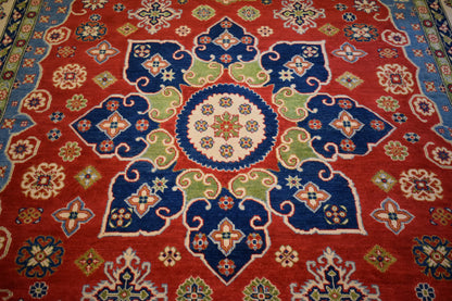 Afghan Kazak Rug, 8'8" x 12'1", in blue, cream, green and red - photo 6