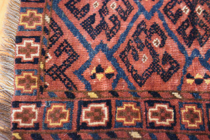 Antique Afghan Turkman Rug, 1'3" x 4'9", in brown, burgundy and navy - photo 2