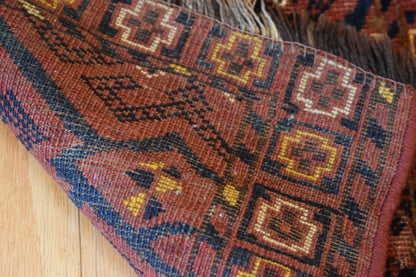 Antique Afghan Turkman Rug, 1'3" x 4'9", in brown, burgundy and navy - photo 3