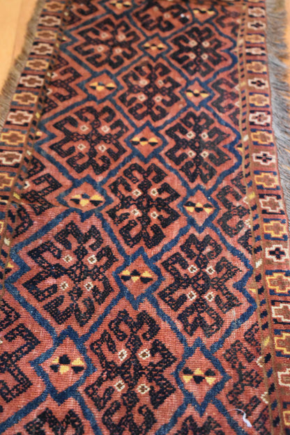 Antique Afghan Turkman Rug, 1'3" x 4'9", in brown, burgundy and navy - photo 4
