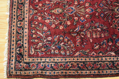 Antique Persian Sarouk Rug, 2' x 4', in navy, salmon and wine - photo 3