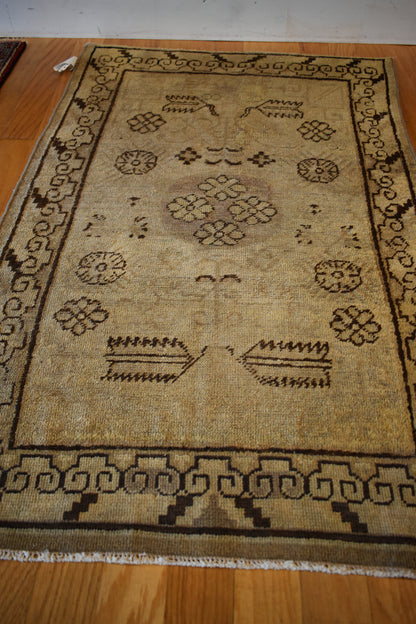 Antique Turkish Anatolian Rug, 2'8" x 4', in beige, brown and khaki