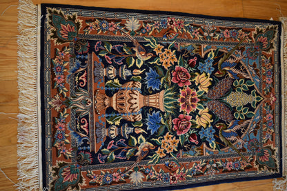 Vintage Persian Tabriz Rug with Silk, 2'5" x 3'6", in blue, navy, pink and rust - photo 2