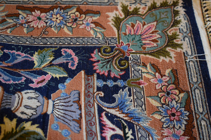 Vintage Persian Tabriz Rug with Silk, 2'5" x 3'6", in blue, navy, pink and rust - photo 3