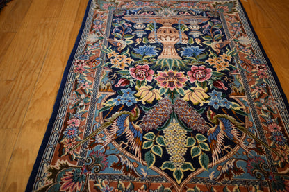 Vintage Persian Tabriz Rug with Silk, 2'5" x 3'6", in blue, navy, pink and rust - photo 4