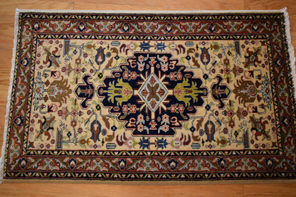 Vintage Persian Tabriz Rug, 2'3" x 3'7", in navy, olive and rust