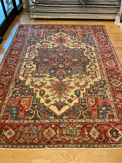 Antique Persian Heriz Rug, 9'9" x 13'8", in blue, ivory, navy and red - photo 3