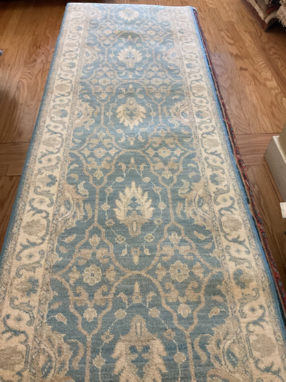 Pakistani Peshawar Runner, 2'7" x 8'7", in baby blue, beige and ivory - photo 2