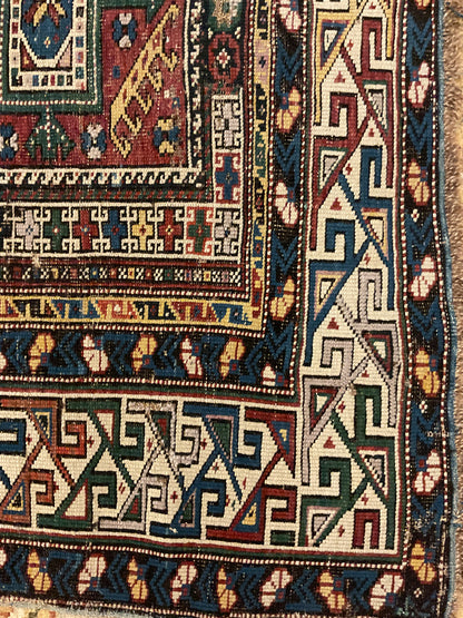 Antique Russian Kazak Runner, 3'11" x 9'10", in beige, blue, gold and navy - photo 2