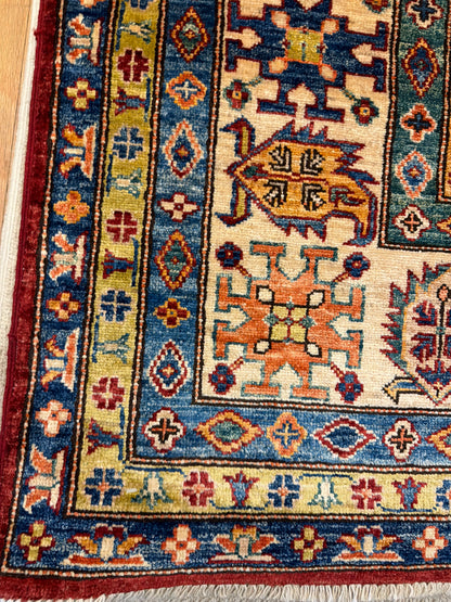 Afghan Kazak Rug, 8'1" x 10'5", in gold, ivory, navy and orange - photo 2