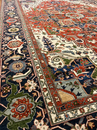 Pakistani Serapi Rug, 12' x 17'8", in blue, ivory, navy and rust - photo 5