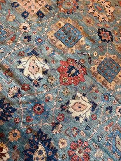 Afghan Sultanabad Rug, 12' x 15', in beige, blue, navy and rust - photo 6