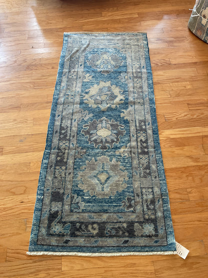 Turkish Oushak Runner, 2'8" x 6'4", in beige, blue and grey - photo 2