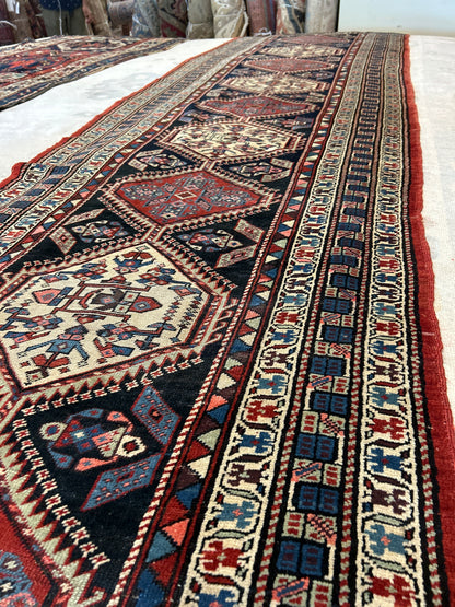 Antique Persian Northwest Runner, 3'5" x 14'10", in blue, ivory, navy and red - photo 4