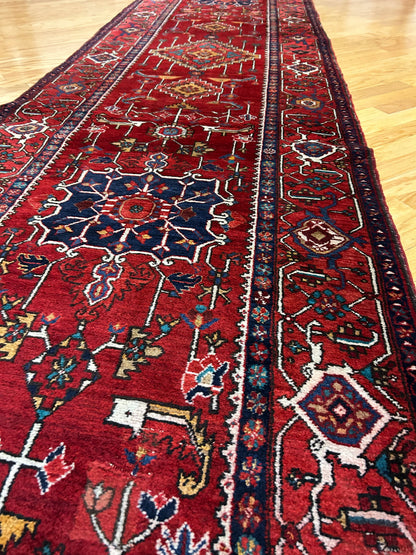 Antique Persian Kurdish Runner, 3'2" x 12'11", in ivory, navy and red - photo 8